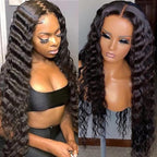 13X6 HD Lace Front Wigs Human Hair Pre Plucked Deep Curly Wave Brazilian Virgin Wigs with Baby Hair for Black Women Natural Black Color 180% Density 24 Inch