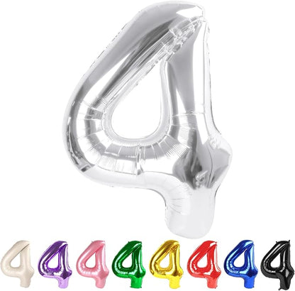 4 Balloon Numbers Party Decorations, 40In Silver Balloons by Mluchee