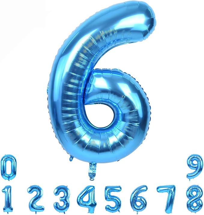 TONIFUL 40 Inch Blue Number 6 Balloons Large Foil 6th Birthday Decorations | by TONIFUL