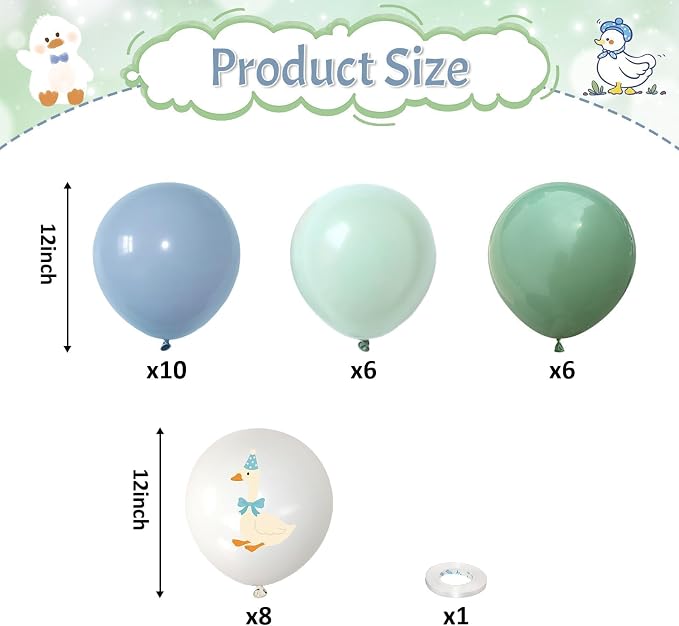 Silly Blue Bow Goose Balloons Set, 12 Inch Pastel Blue Sage Green White Goose - Image 2