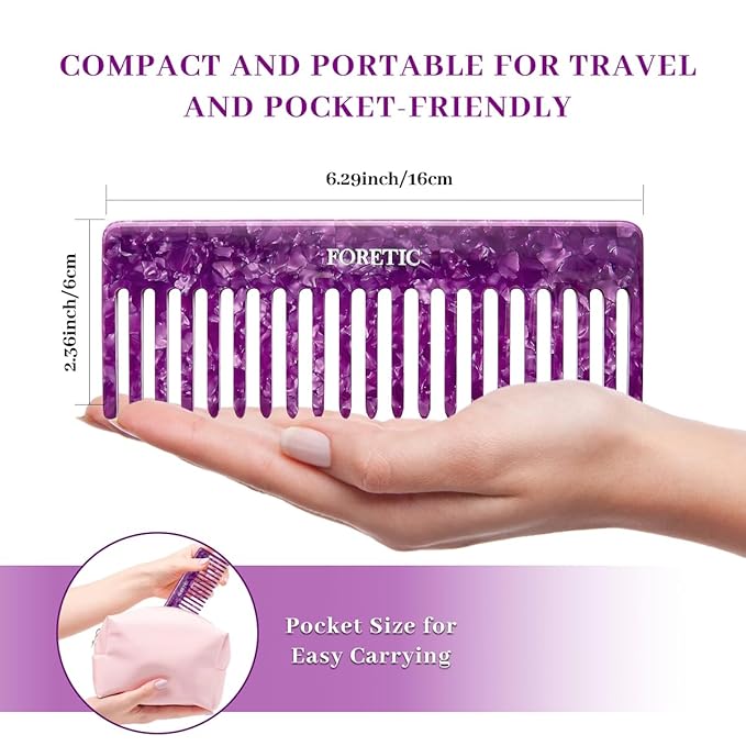 Large Wide Tooth Comb for Women, Men, and Kids - Handmade Detangler for Curly, Long, and Short Hair - Professional 6.29 Inch Hair Cutting Comb for Wet and Dry Use