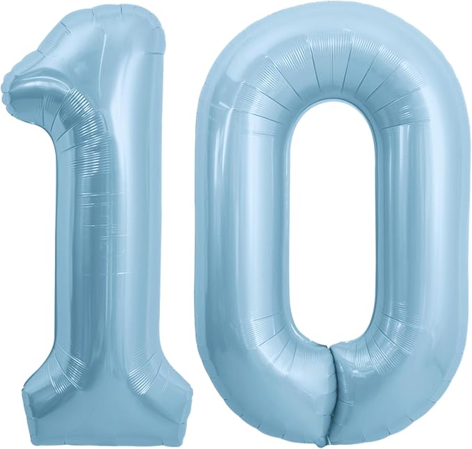 TONIFUL 40 Inch Pastel Blue Number 10 Foil Balloons Large Mylar Foil Digital 10 by TONIFUL