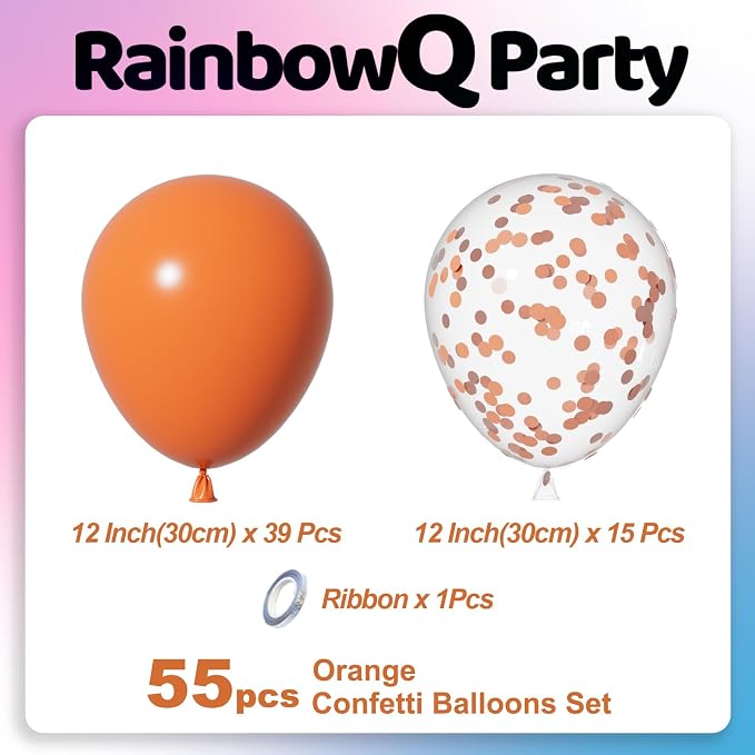 RainbowQ Orange Balloons 55Pcs 12 Inch Confetti Latex Helium Party Balloon | - Image 3