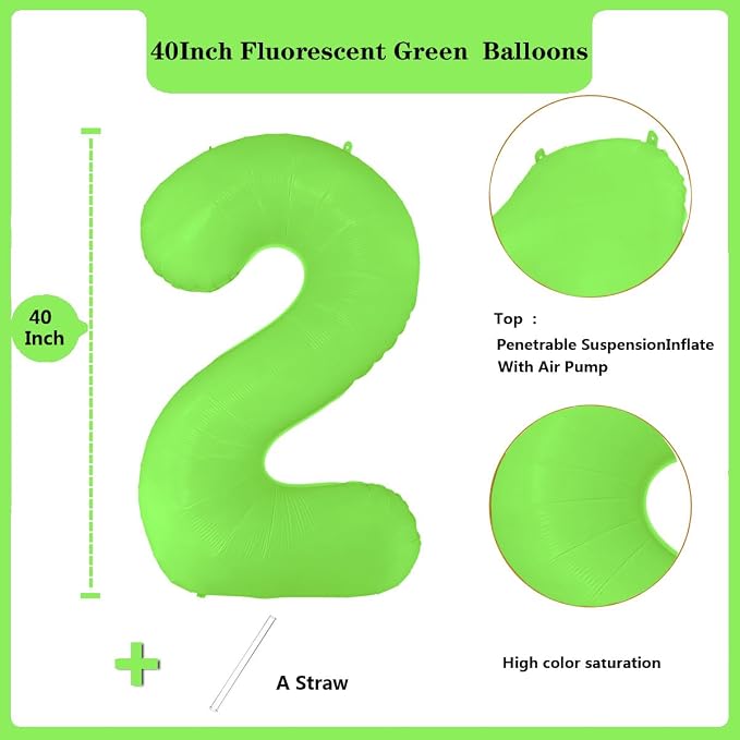 Fluorescent Green Number Balloon 40 inch Giant Foil Helium Balloons Green - Image 2
