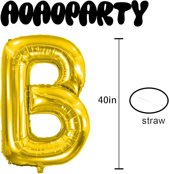 Letter Balloons Gold 40 Inch B Large Giant Big Foil Mylar Balloon | - Image 3