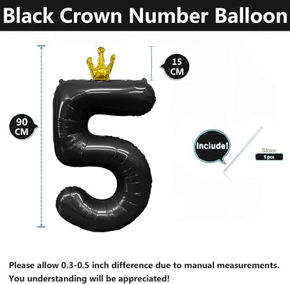 Black Number 5 Balloon with Crown, 40 inch Black Number Balloon 5th Birthday - Image 2
