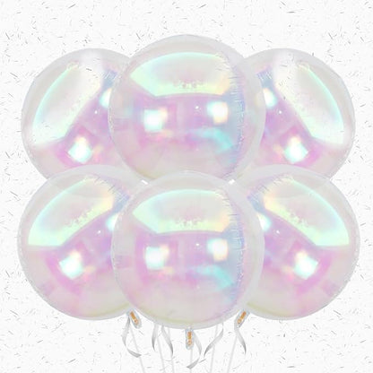 6Pcs Iridescent Round Foil Balloons, Giant 4D Clear Round Ball Balloon by Adorely