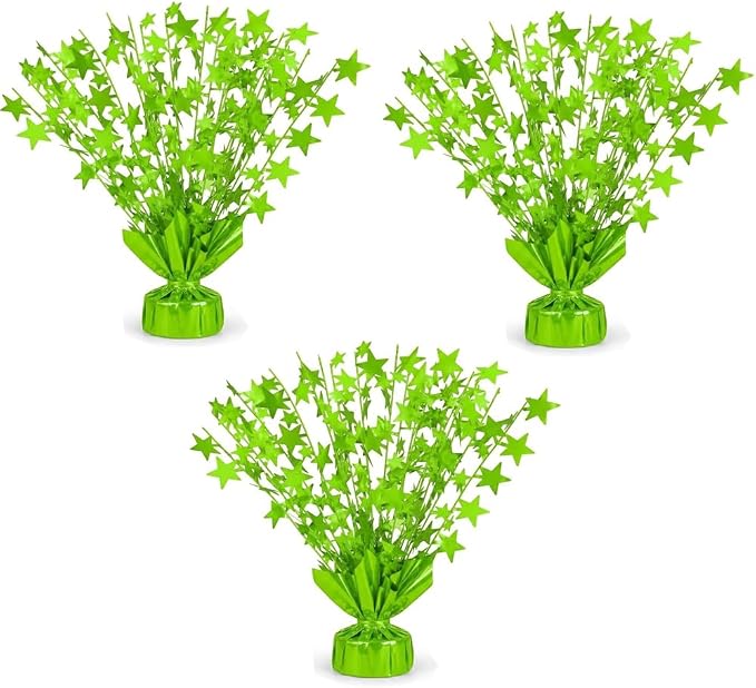 PMU 3 Pack Bursting Star Metallic Foil Spray Centerpiece- Lime Green Balloon by PMU