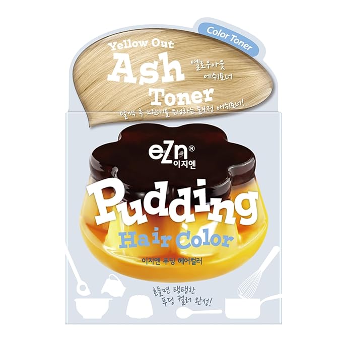 eZn Pudding Hair Dye, Ammonia-Free, Semi-Permanent DIY Korean Hair Dye Color with Keratin (Ash_Toner)