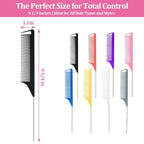 8 Pack Rat Tail Combs Set Stainless Steel Pintail Comb, Professional Rat Tail Combs for Styling, Sectioning & Hair Coloring for Salon & Home Use
