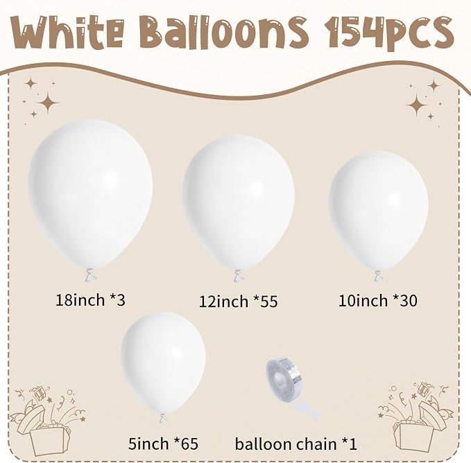 154 PCS of White Balloons in Different Sizes - Image 3