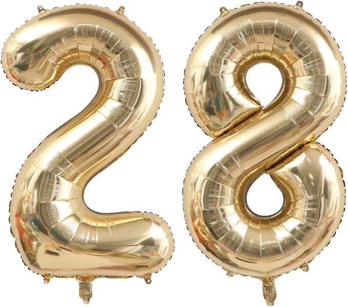 Light Gold Number 28 Balloon 40in White Gold 28 Foil Mylar Digital Balloon | by ANGEL+Q+HOUSE