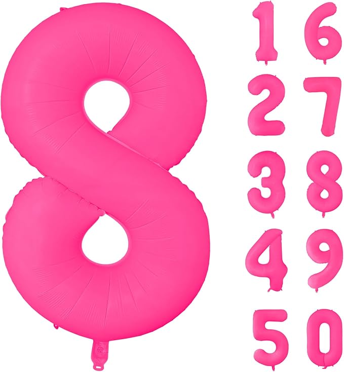 Fluorescent Rose Red Number Balloon 40 inch Giant Foil Helium Balloons Pink by Yeodong
