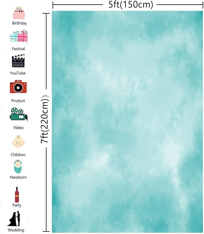5x7ft Aqua Abstract Solid Photography Backdrops Gradient Portrait Photo Booth - Image 3