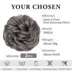 SARLA 2PCS Grey Messy Hair Bun Hair Pieces Wavy Curly Synthetic Updo Fake Scrunchies Ponytail Extension for Women 171#
