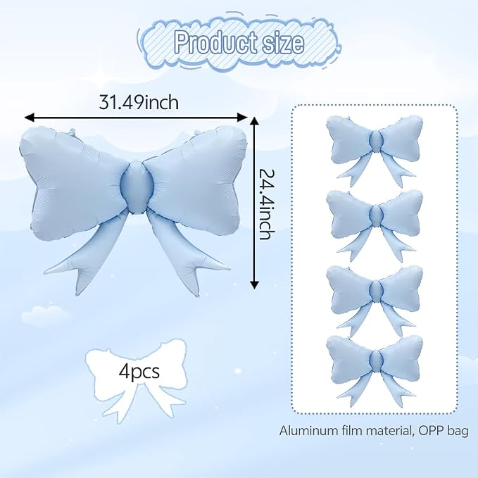 4pcs Jumbo Oversized Ribbon Balloons Coquette Bow Balloons Bow Party Coquette - Image 3