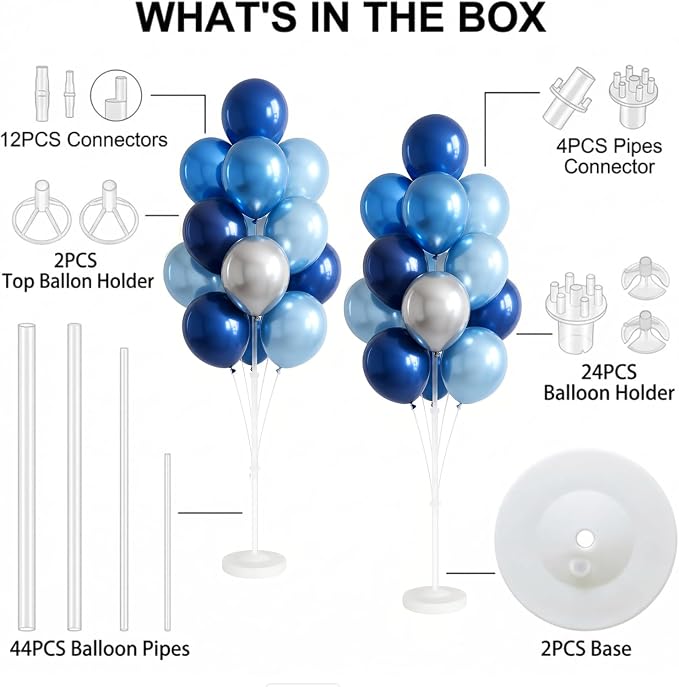 2 Sets of Chrome Blue Sliver Balloon Column Stand Kit, - Image 2