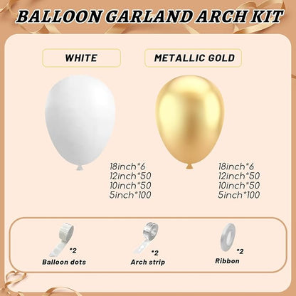 412Pcs White and Gold Balloon Arch Kit, 18 12 10 5 Inch Gold balloons White - Image 2