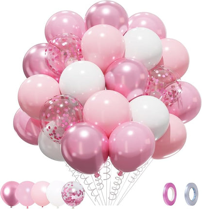 Patimate Pink and White Balloons Set 50 pcs 12 inch | Pearl Light Pink Confetti by PatimateDirect