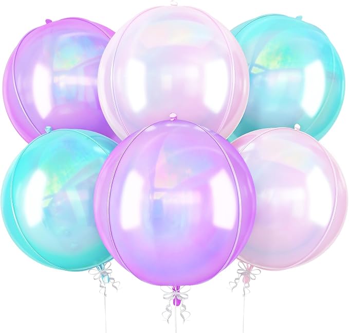 Iridescent Round Foil Balloons, 22 Inch Transparent Gradient Pink Purple Teal by vibzox