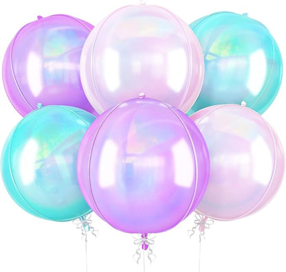 Iridescent Round Foil Balloons, 22 Inch Transparent Gradient Pink Purple Teal by vibzox