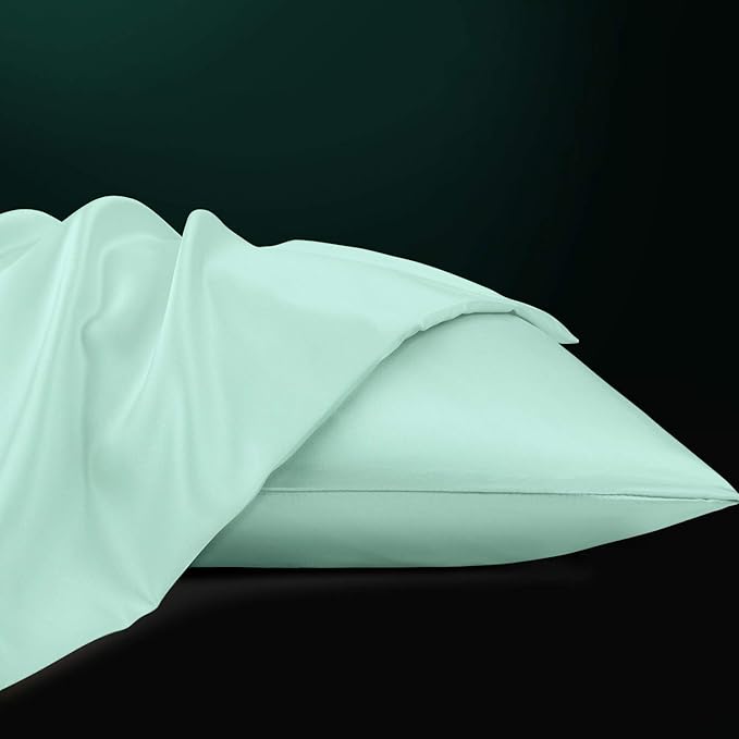 NTBAY Zippered Satin Pillow Cases for Hair and Skin, Luxury Queen Hidden Zipper Pillowcases Set of 2, 20x30 Inches, Cyan