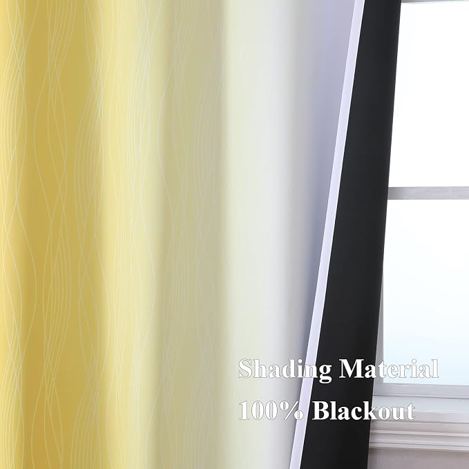 Ombre Yellow and Greyish White Blackout Curtains 96 Inches Long - Image 5