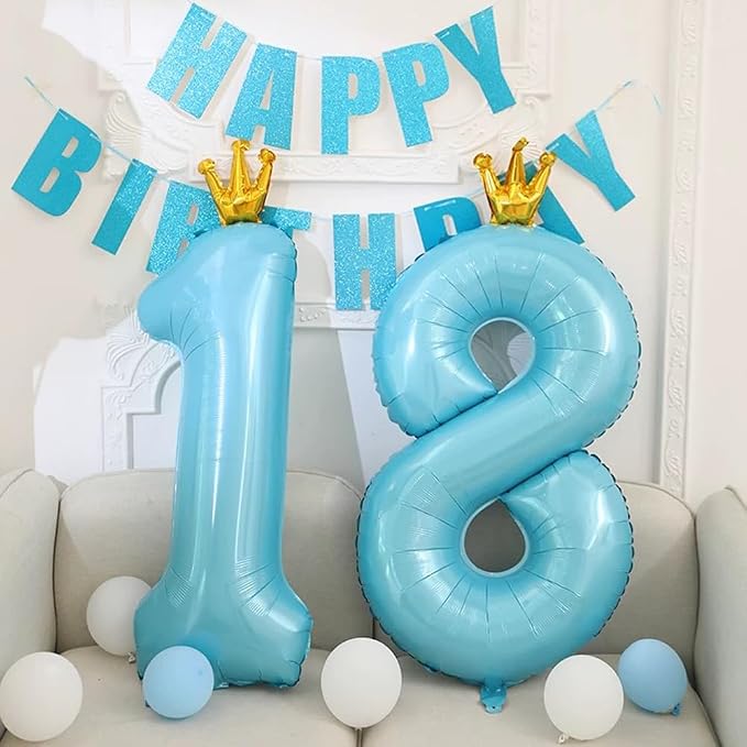 Blue Number 8 Balloon with Crown, 40 inch Blue Number Balloon 8th Birthday - Image 3