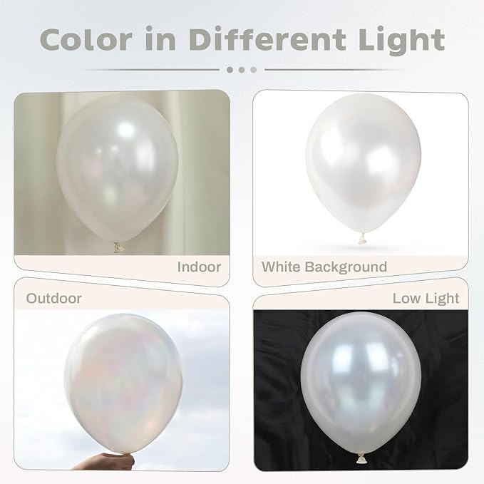 Pearl White Balloons, 12 Inch Pearlescent Pearl Latex Party Balloons | White - Image 7