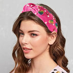 Valentines Day Elegant Pearl Headband, Hot Pink Rhinestone Hearts Design for Women Girls, Cute Wide Knotted Hair Band with Crystal Embellishments for Party Fashion Christmas New Year Hair Accessories