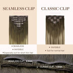 GOO GOO Clip in Hair Extensions Real Human Hair, Remy Human Hair Extensions Clip ins for Women, Natural Human Hair, 18inch 110g 7Pcs, 3/8/613 Balayage Walnut Brown to Ash Brown and Bleach Blonde
