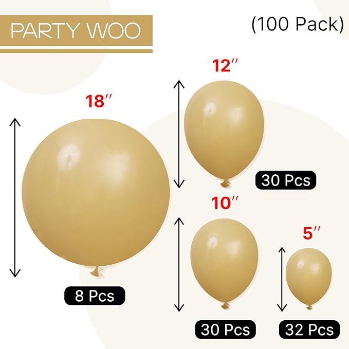 PartyWoo Light Brown Balloons 100pcs Neutral Boho Coffee Color | 18 12 10 5 - Image 7