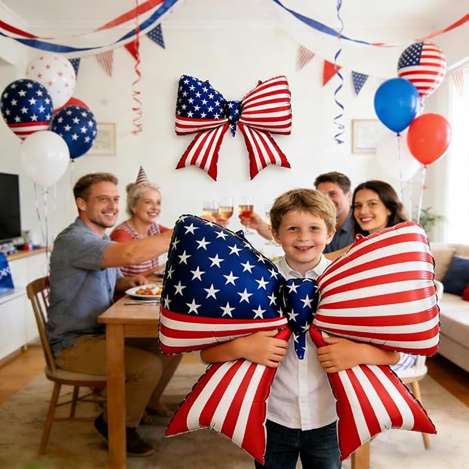 2 PCS Patriotic Bow Foil Balloons, 38 Inch Large American Flag Balloons - Image 7