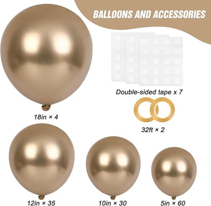 RUBFAC Gold Balloons 129pcs Chrome Gold Balloon Arch Different Sizes | Latex - Image 2