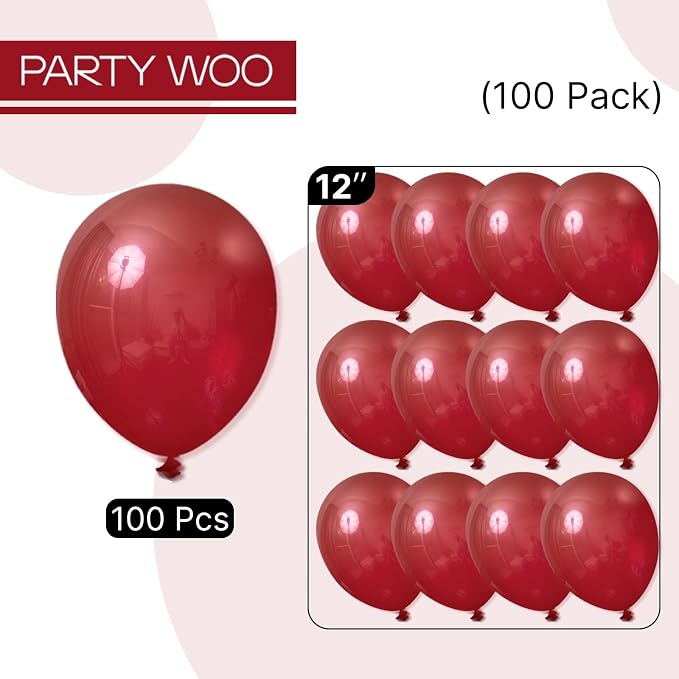PartyWoo Burgundy Balloons 100pcs Dark Red Maroon Ruby Red Color | 12 Inch - Image 7