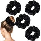 4PCS Black Satin Silk Scrunchies for Women, 6.3Inches Extra Large Hair Scrunchy Oversized Thick Elastic Hair Ties Hair Bands Ponytail Holders Jumbo Hair Scrunchies