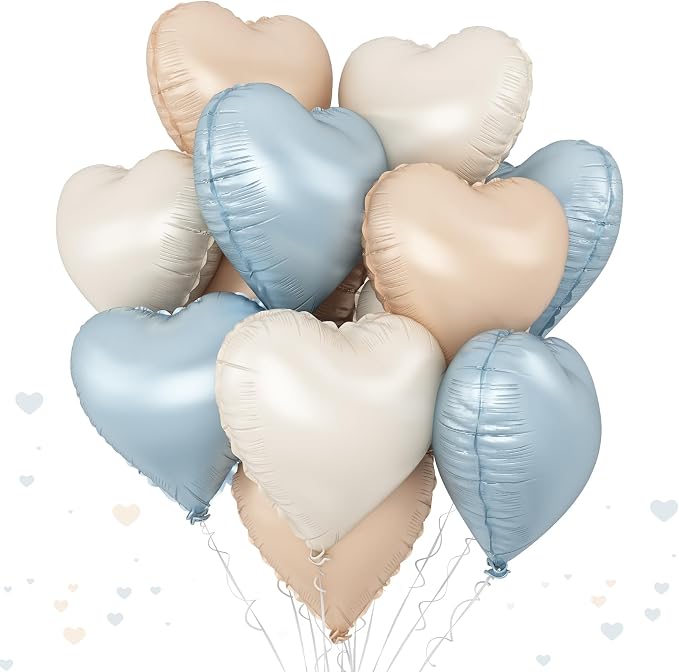 Blue Cream Heart Foil Balloons, 18Inch Macaron Apricot and White Helium Balloons by TAOYE