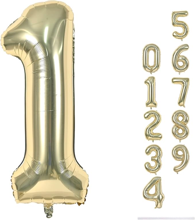 Champagne Gold Number 1 Balloons, 40 In Large Light Gold Number 1 Foil Helium by Lingqiang