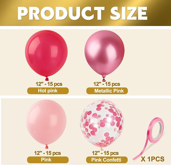 Pink Balloons 60Pcs 12 Inch Pink Confetti Latex Balloon Set - Image 3