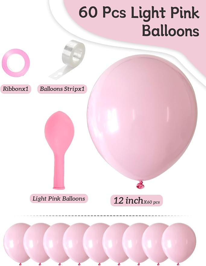 Pink Balloons 12 Inch 60 Pcs Light Pink Balloons Pastel Baby Pale Pink Latex - Image 3