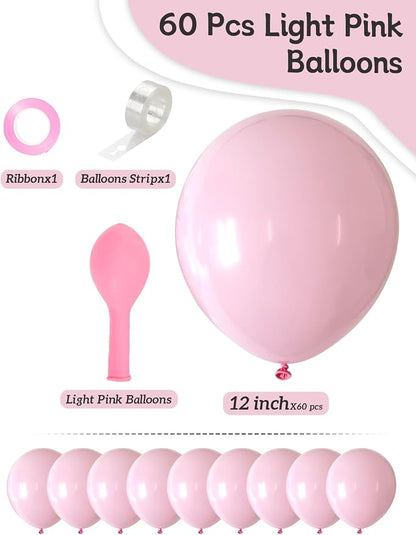 Pink Balloons 12 Inch 60 Pcs Light Pink Balloons Pastel Baby Pale Pink Latex - Image 3