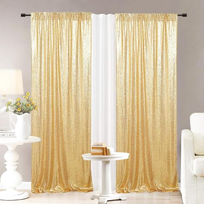 Eternal Beauty Gold 3mm Sequin Backdrop 2x8 Ft 2 Pack Wedding | Dense Sparkle - Image 6