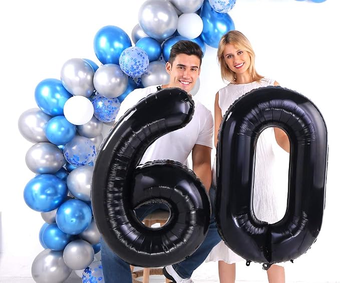 Black 60 Number Balloons Giant Jumbo Foil Mylar Helium Balloons Party - Image 2