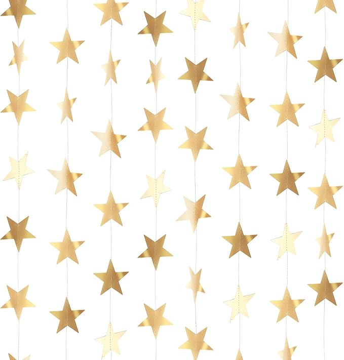Patelai 130 ft Star Garland Banner Decor, Champagne Gold by Patelai