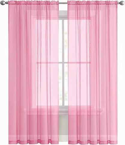 SpaceDresser Basic Rod Pocket Sheer Voile Window Curtain Panels Pink 1 Pair 2 - Image 2