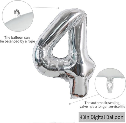 TONIFUL 40 Inch Silver Number 4 Balloon Large Foil 4th Birthday Decorations | - Image 2