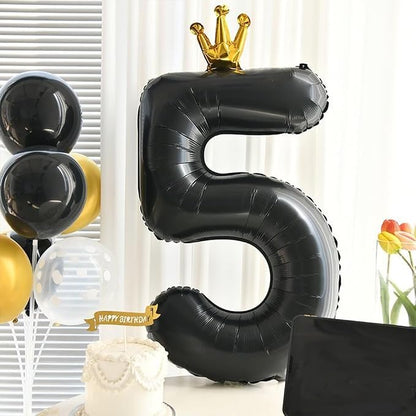 Black Number 5 Balloon with Crown, 40 inch Black Number Balloon 5th Birthday - Image 4