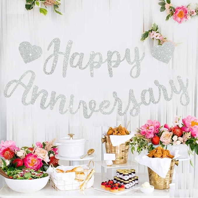 BEISHIDA Pre-Strung Glitter Silver Happy Anniversary Banner Wedding Decor | - Image 4