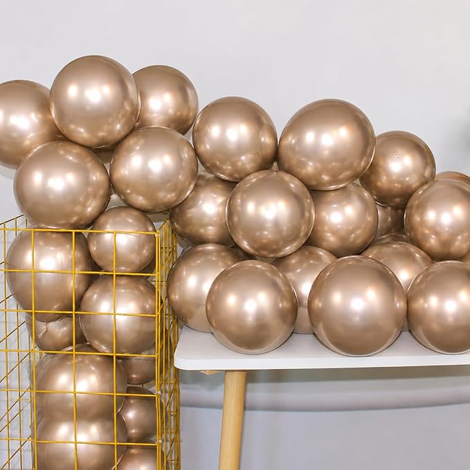 Champagne Gold 12 Inch 100 Pcs Latex Metallic Chrome Balloons Helium Shiny by COLORFULELVES
