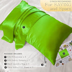 PROMEED 23 Momme Silk Pillowcases 2pcs Set Queen, Mulberry Silk Pillow Case Set of 2, Ultra Soft Silk Pillowcase for Hair and Skin (Queen 20"x30", Green)